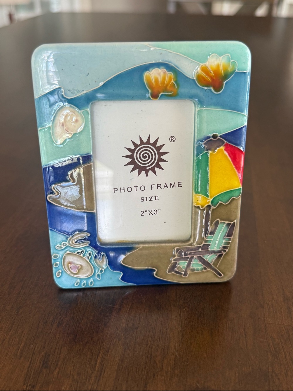 Beach Theme Ceramic 2x3 Photo Frame Coastal Seashell Umbrella Chair Decor